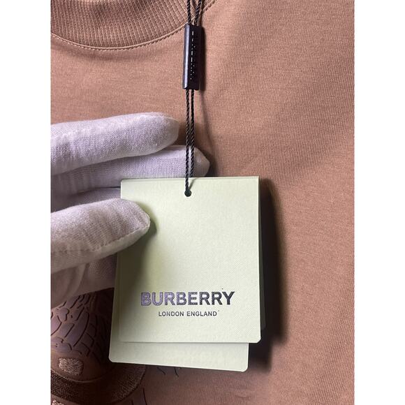 Burberry TB Monogram Embroidered Logo Organic T-Shirt Brown Size XS Overfit NWT - Picture 9 of 15
